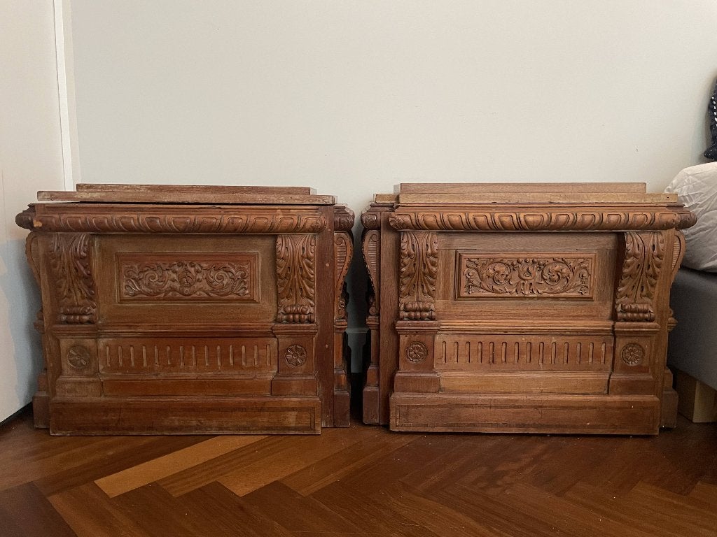 Paire de boîtes/coffres en chêne richement sculpté, Enlèvement ou Envoi