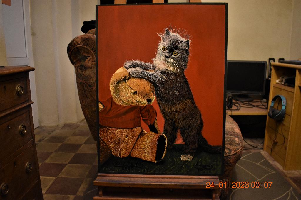 Peinture de chat, originale signe joky kamo 2000, Antiquités & Art, Art | Peinture | Classique, Enlèvement
