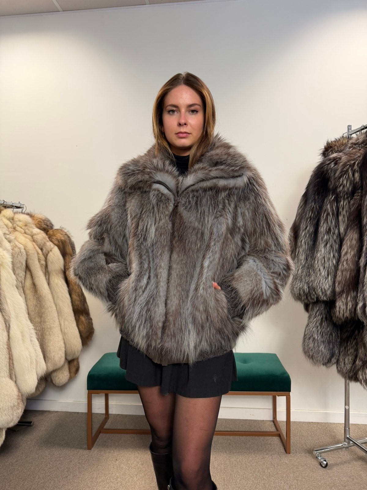 Bontjas Oppossum - Medium maat, Kleding | Dames, Jassen | Winter, Zo goed als nieuw, Grijs, Ophalen