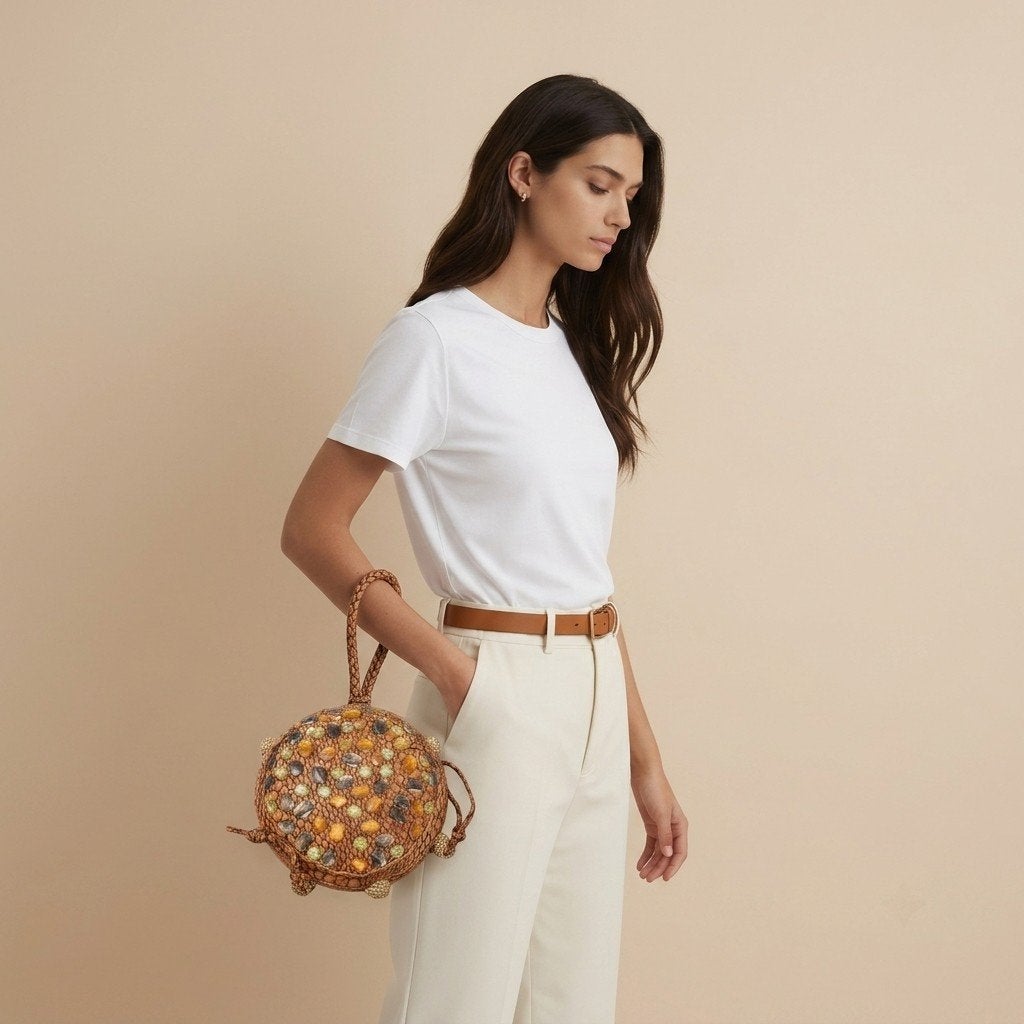 Sac à bandoulière Turtle avec pierres colorées, Bijoux, Sacs & Beauté, Sacs | Sacs Femme, Neuf, Sac à bandoulière, Brun, Enlèvement ou Envoi