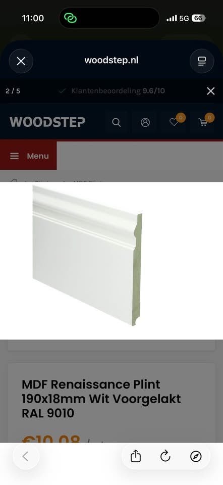 Socle en MDF 190x18 mm prélaqué blanc RAL 9010, 200 à 250 cm, Enlèvement, Plinthes, Neuf
