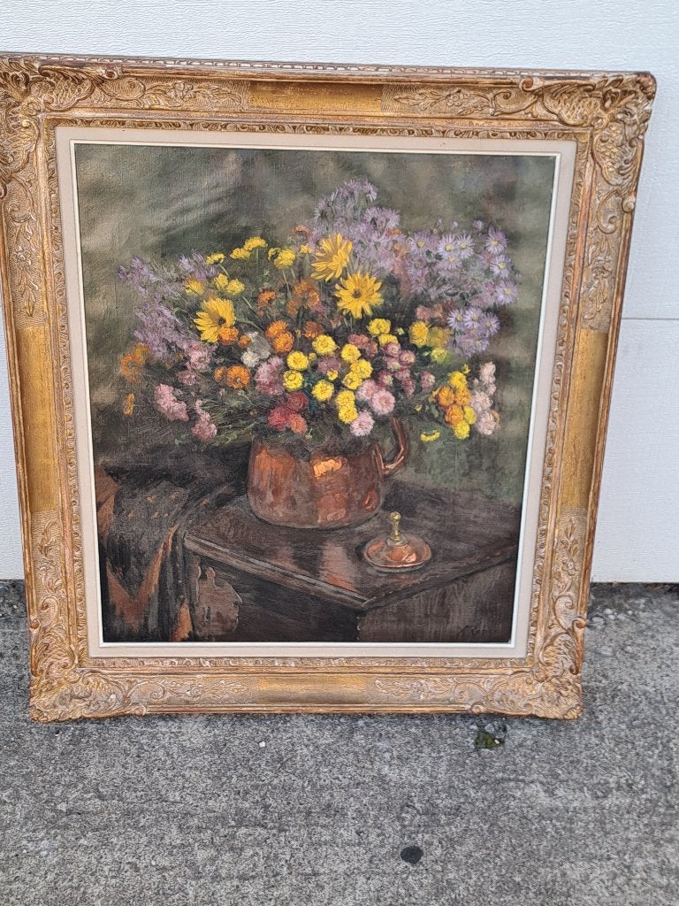 Huile sur toile fleur signe Yvonne reper, Antiquités & Art, Art | Peinture | Classique, Enlèvement ou Envoi, Toile