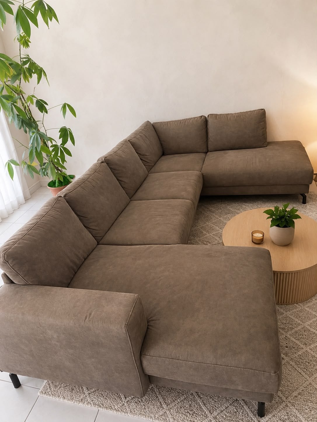 Moderne hoekzetel taup/bruin, Huis en Inrichting, Ophalen, Zo goed als nieuw