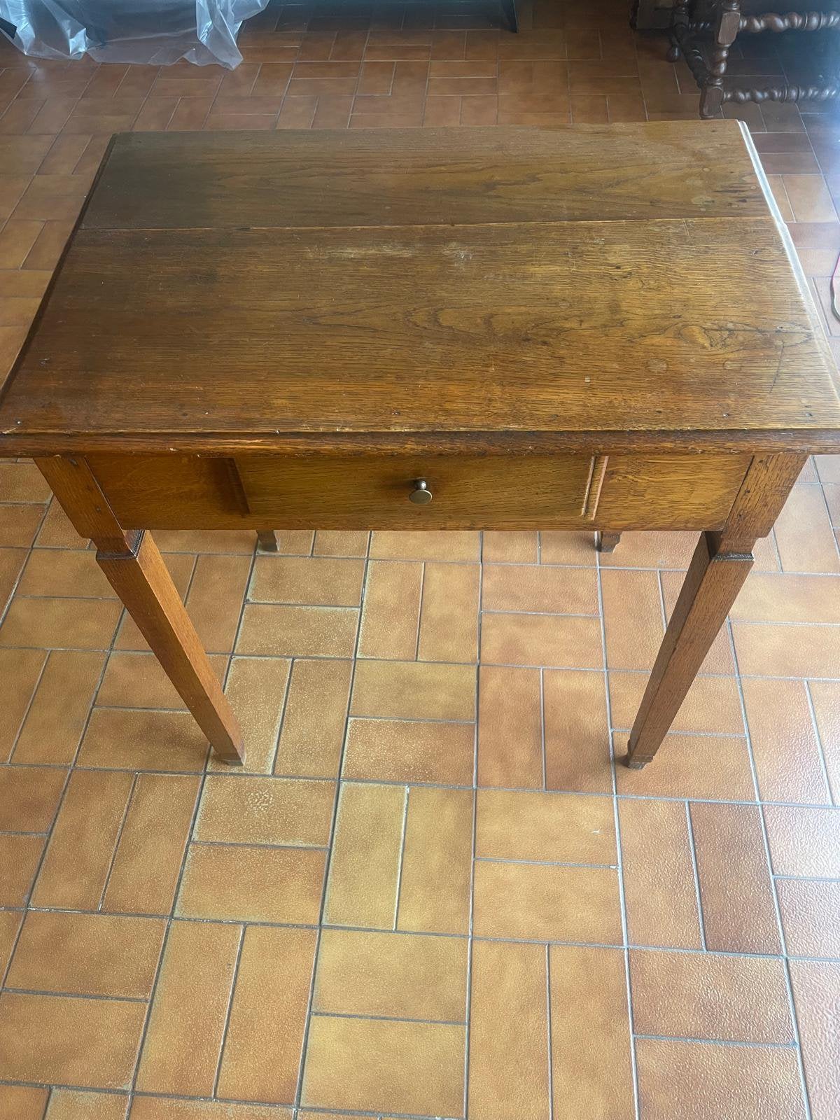 Massief eiken bijzettafel / schrijftafel met lade, Antiek en Kunst, Ophalen of Verzenden