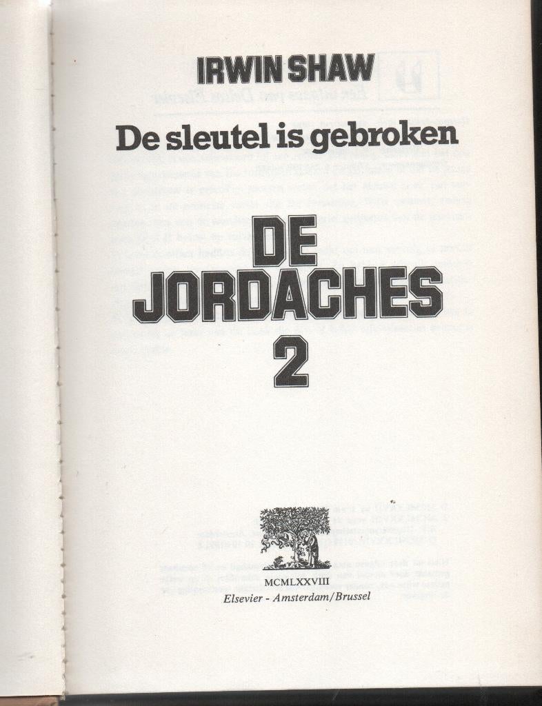 DE JORDACHES 2 - DE SLEUTEL IS GEBROKEN - IRWIN SHAW, Livres, Romans, Utilisé, Pays-Bas, Enlèvement ou Envoi