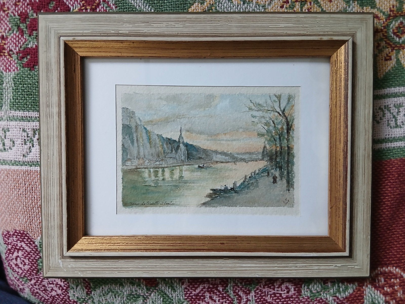 Aquarelle originale 1908 encadrée – Dinant : la Citadelle et, Antiek en Kunst, Kunst | Schilderijen | Klassiek, Ophalen of Verzenden