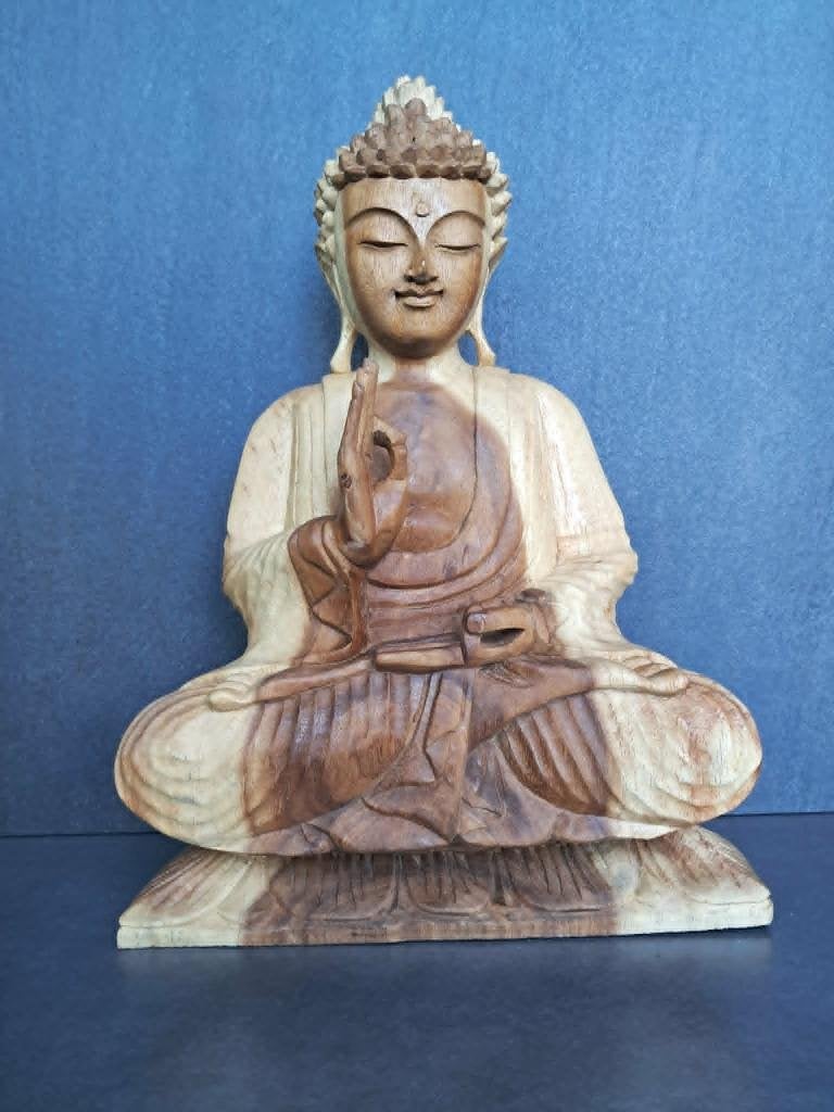 Houten Boeddha op een lotus/vitarka mudra/handgemaakt, Huis en Inrichting, Nieuw, Ophalen of Verzenden, Hout, 41 cm