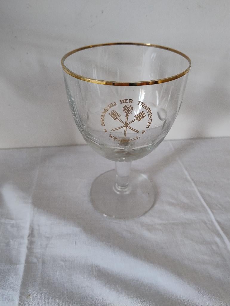 Verre trappiste ancien Westmalle – bord doré – années 50/60, Collections, Marques de bière, Enlèvement, Utilisé, Verre ou Verres