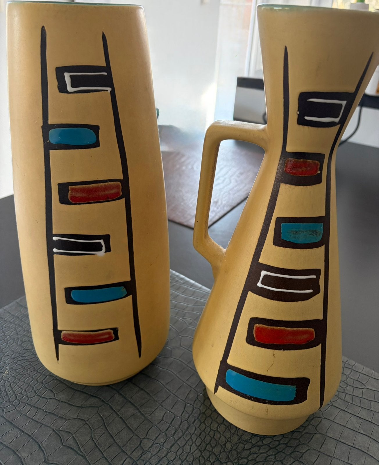 Retro vazen, Huis en Inrichting, Woonaccessoires | Vazen, Ophalen, Gebruikt, Met patroon/structuur, Geel