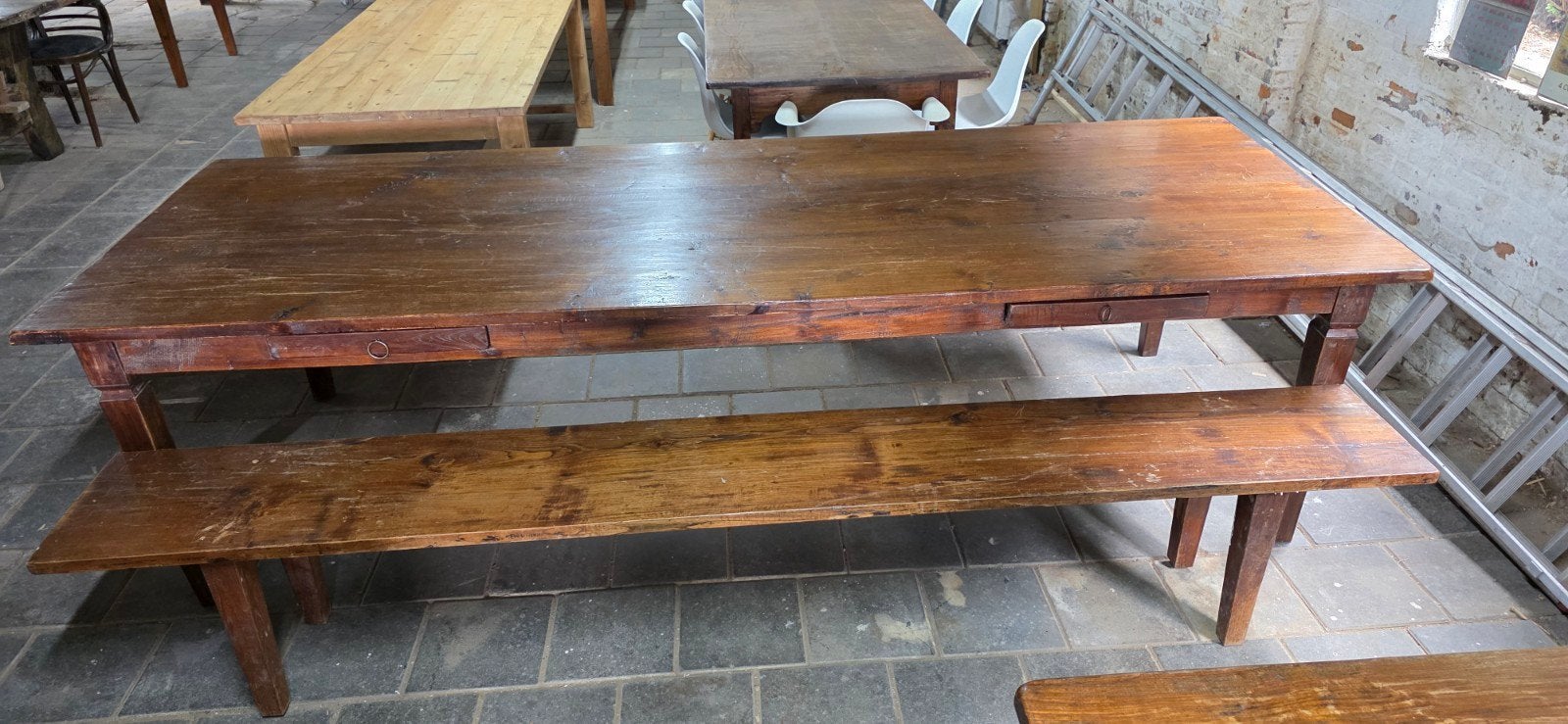 3 meter lange boerentafel kloostertafel met eetbank, Ophalen of Verzenden, Gebruikt