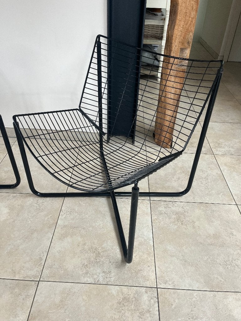 Zwarte metalen draadfauteuils, Ophalen, Minder dan 75 cm, Modern, industrieel of retro interieur., Zo goed als nieuw