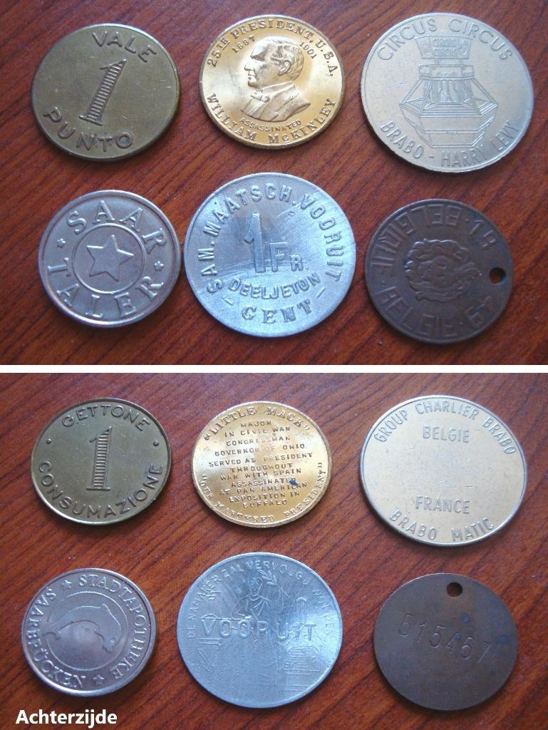 6 oude allerhande penningen, Postzegels en Munten, Penningen en Medailles, Verzenden, Overige materialen