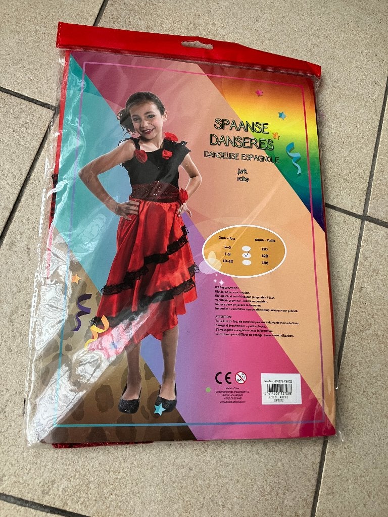 Verkleedpak Spaanse danseres Maat 128 - Nieuw in verpakking, Ophalen of Verzenden, Nieuw, Meisje
