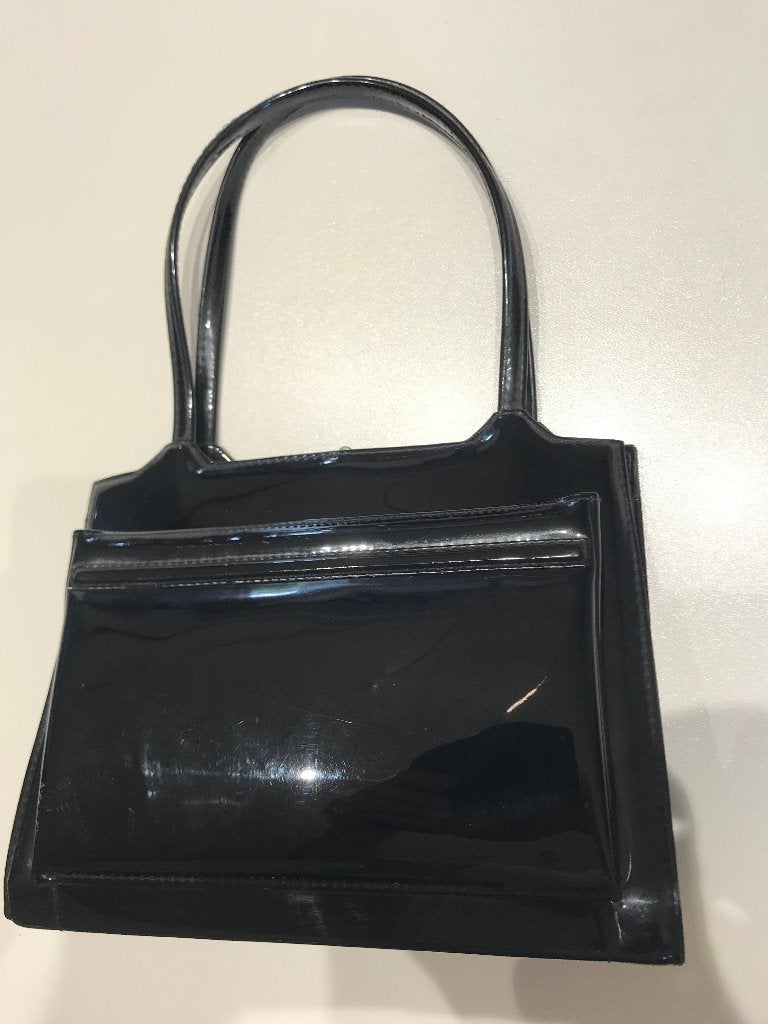 Vintage handtas Zwart laqué in uitskende staat, Handtassen en Accessoires, Ophalen, Zo goed als nieuw, Zwart, Handtas