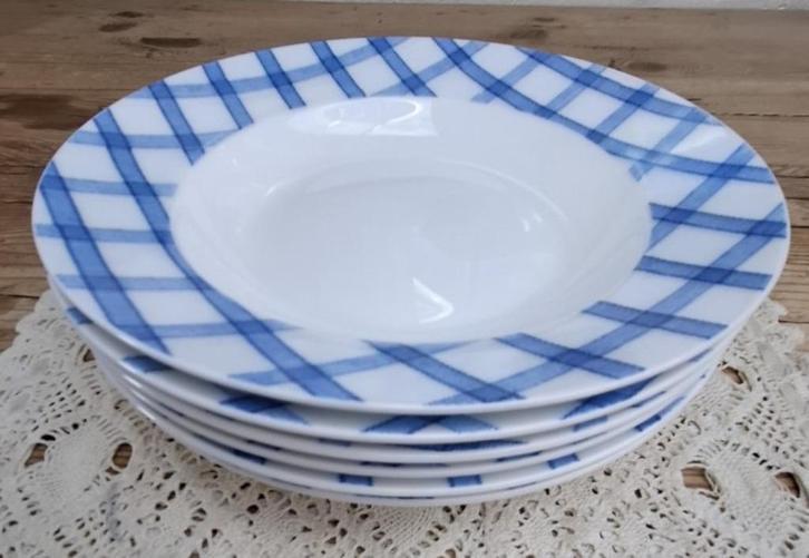 6 Diepe borden met blauwe ruiten, Leoni by Sia, Huis en Inrichting, Gebruikt, -, -, Ophalen of Verzenden