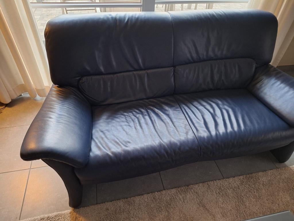 Een 3 zit plus 2 zit in leer kleur blauw, Enlèvement, Cuir
