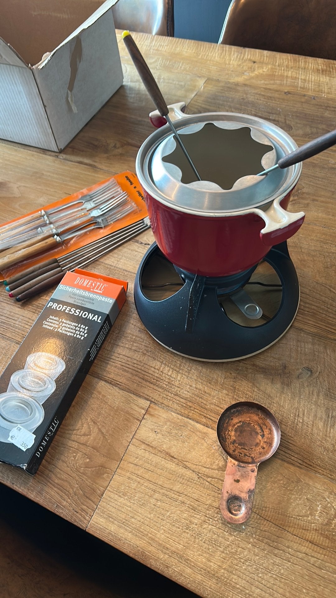 Le Creuset fonduestel, Ophalen, Zo goed als nieuw, Brander, Fondueset