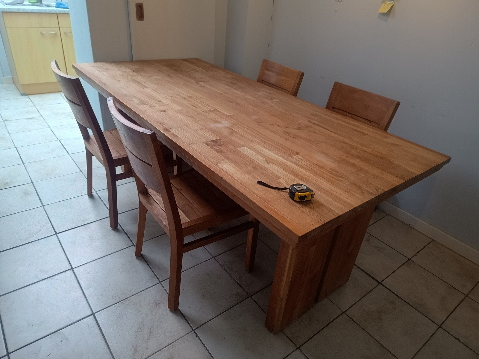 eetkamer in TEAK hout in goede staat : tafel + 6 stoelen, Ophalen, Gebruikt, Teak-hout, 6 tot 8 stoelen