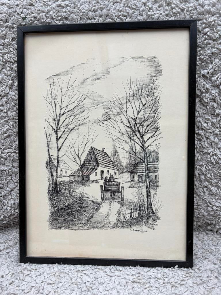 Pentekening E. Goeminne, Antiek en Kunst, Kunst | Tekeningen en Fotografie, Ophalen of Verzenden