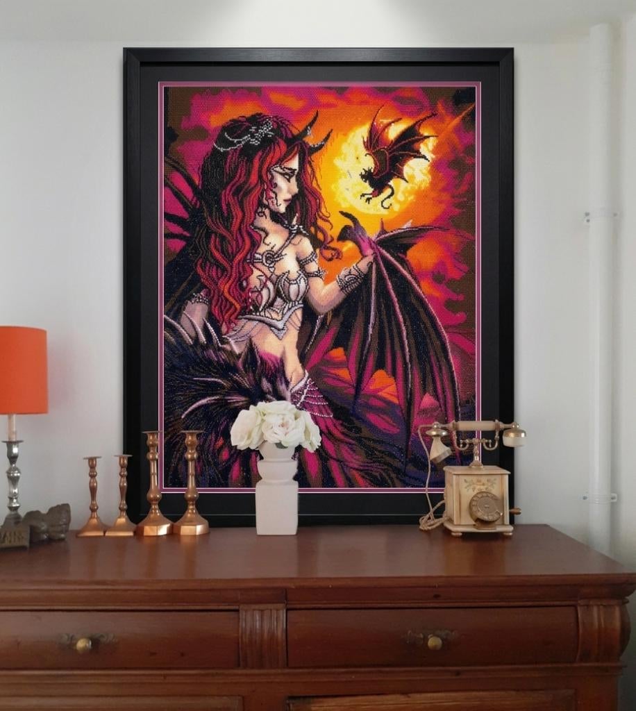 Decoratie schilderij gothic met draken Lilith, Huis en Inrichting, Oorspronkelijke maker, Nieuw, Ophalen of Verzenden, Schilderij