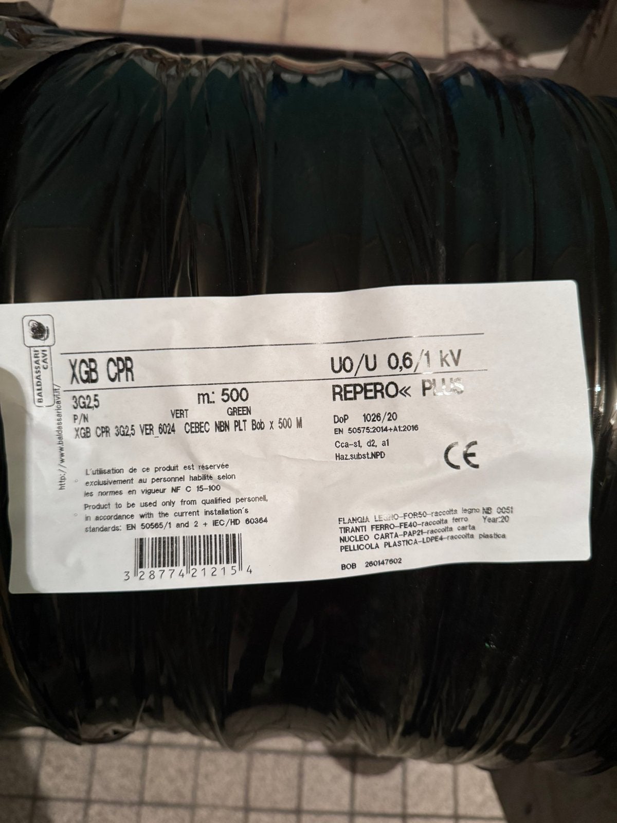 XGB CPR 3G2,5 mm² – 500 meter kabel, Doe-het-zelf en Bouw, Ophalen of Verzenden, Zo goed als nieuw