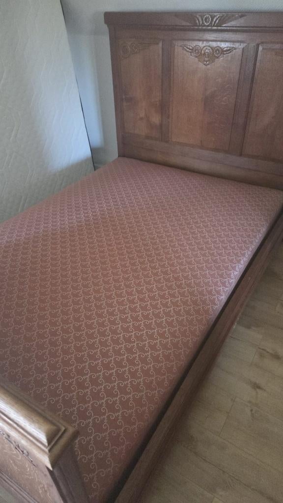 Chambre à coucher ancienne en chêne – Matelas neuf, Enlèvement, Utilisé, Deux personnes, Style Art Déco
