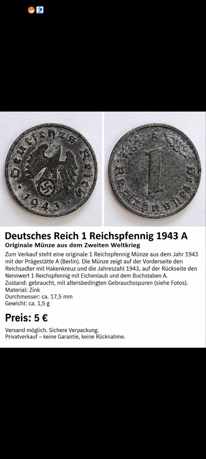 munt German rijk, Ophalen of Verzenden
