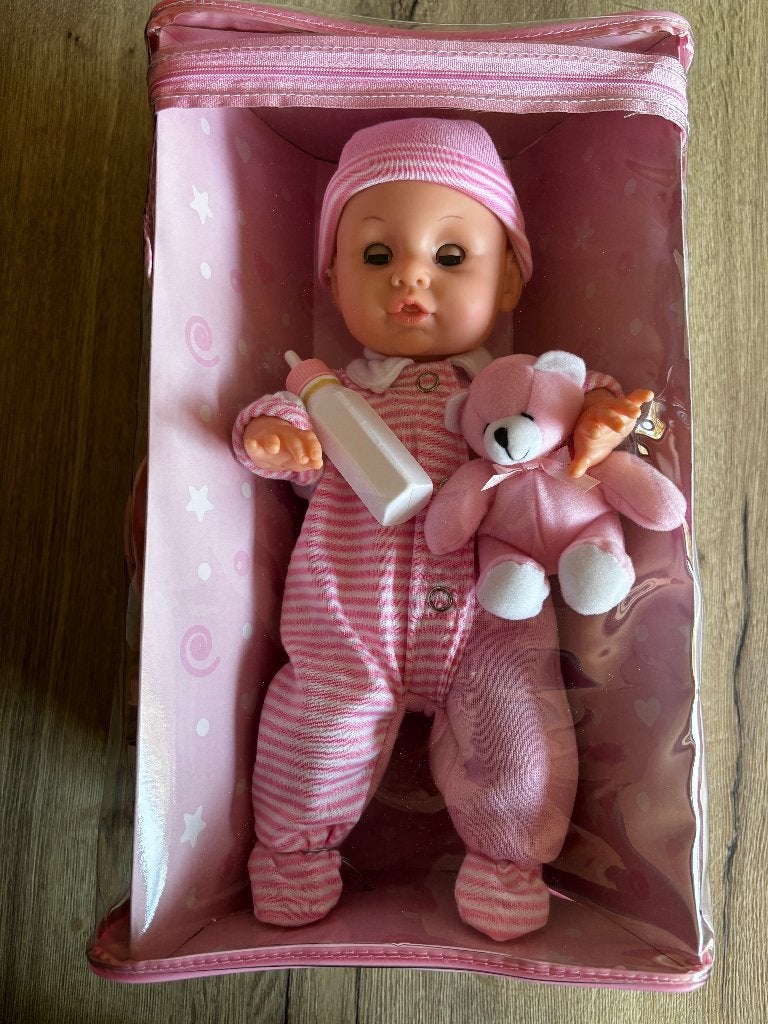 babypop 36 cm in draagtas met accessoires NIEUW, Ophalen, Nieuw, Babypop