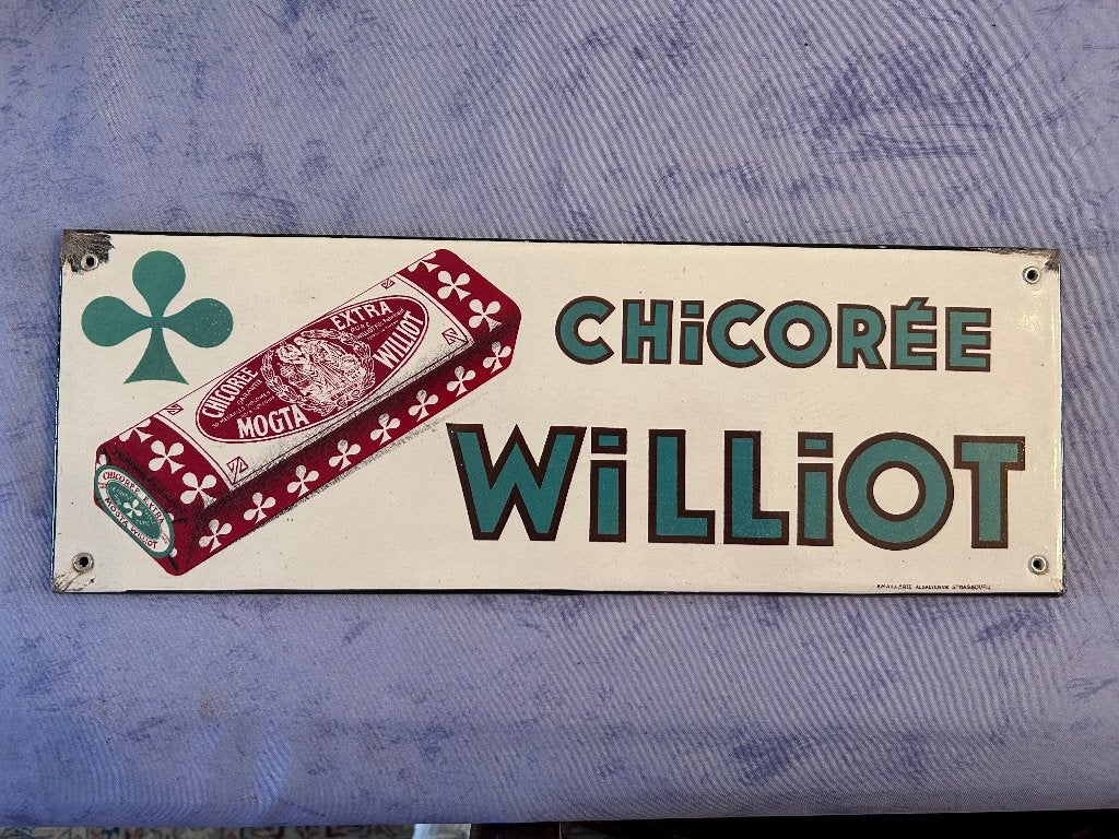 Plaque émaillée Chicorée WILLIOT, Collections, Enlèvement ou Envoi, Utilisé, Panneau publicitaire