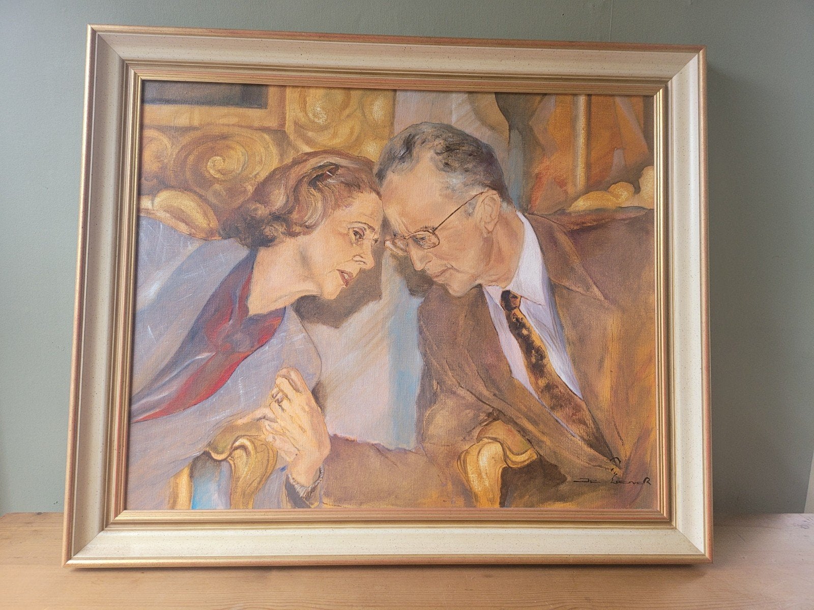 Groot schilderij op canvas ingelijst en gesigneerd C. de Lee, Ophalen, Doek