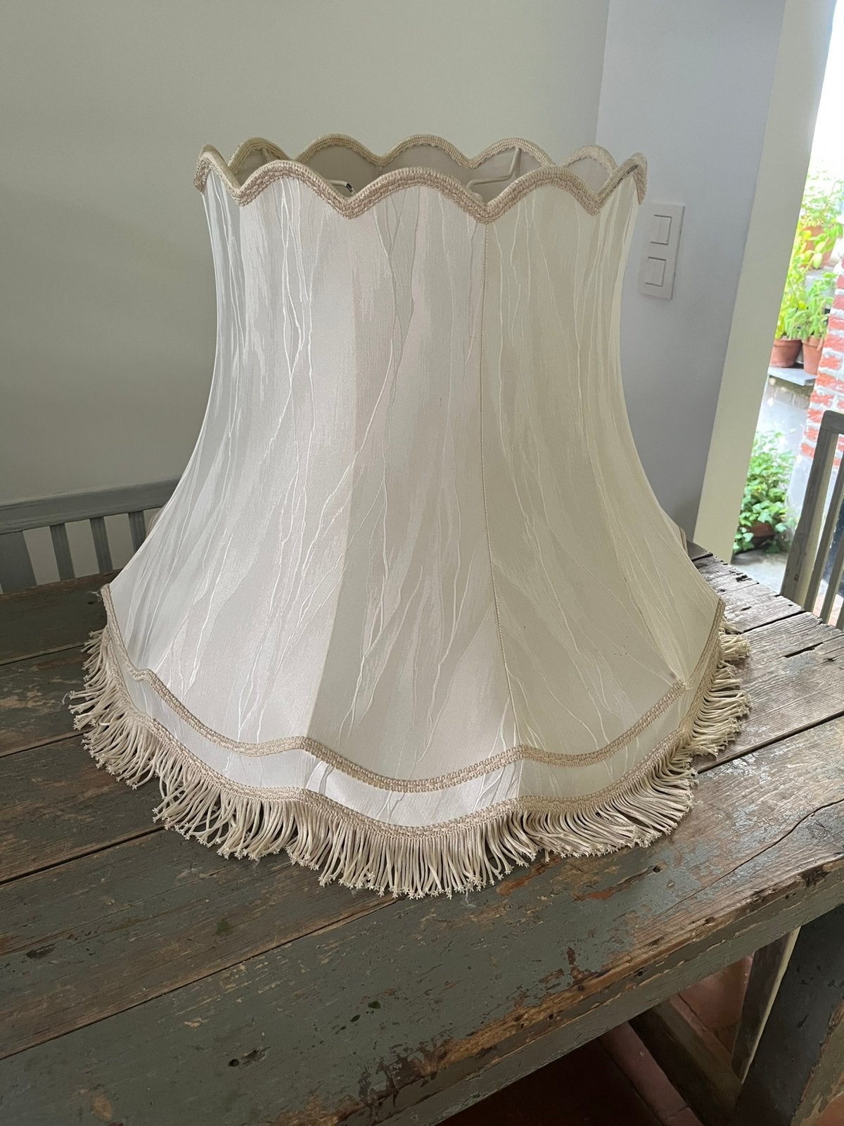 XXL VINTAGE RETRO LAMPENKAP HANGLAMP STAANDE LAMP WIT FRANJE, Enlèvement ou Envoi, Comme neuf, Blanc, Suspension
