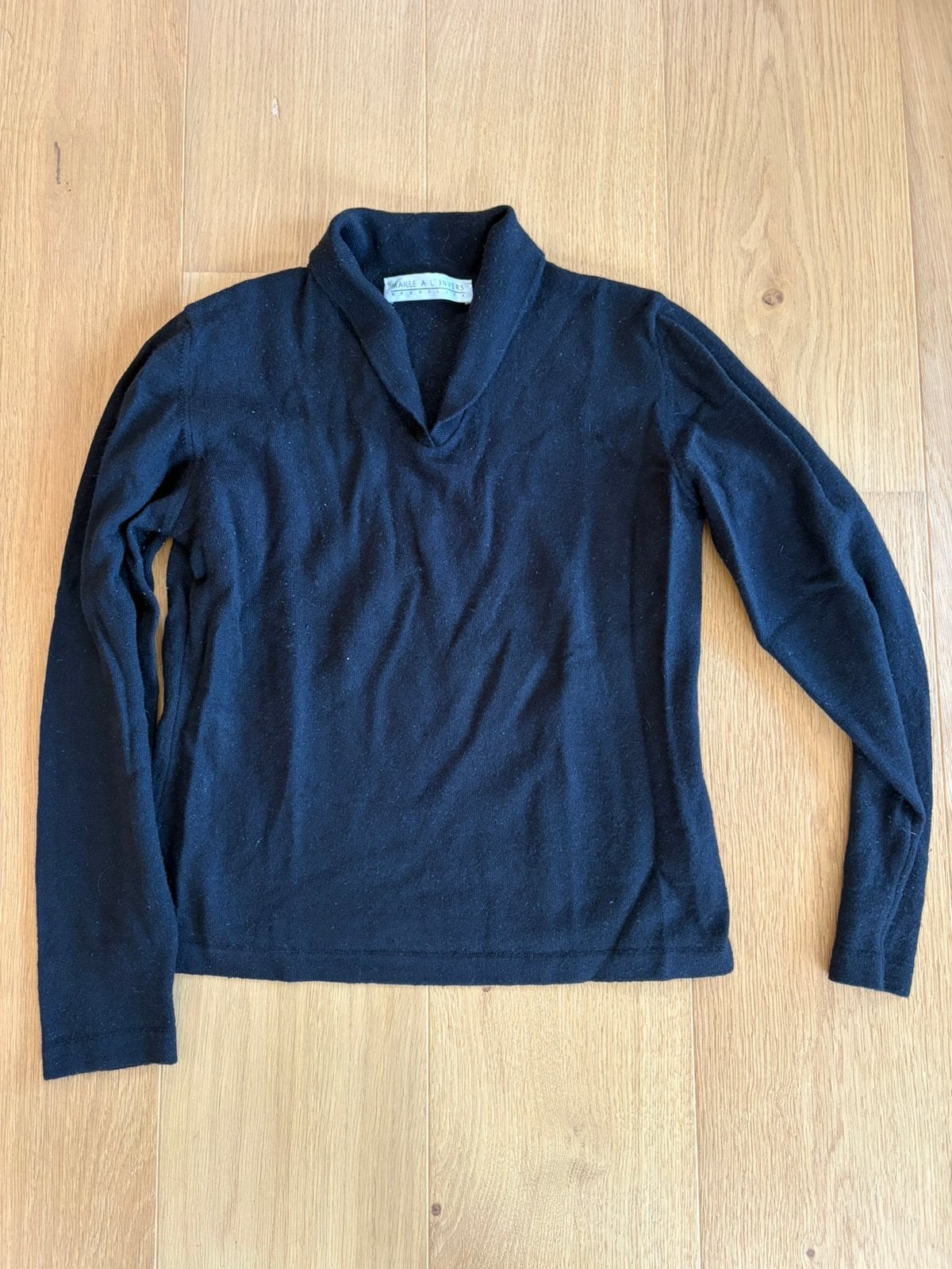 Pull noir Maille à l’envers col arrondi T42, Enlèvement ou Envoi, Porté, Taille 42/44 (L), Noir