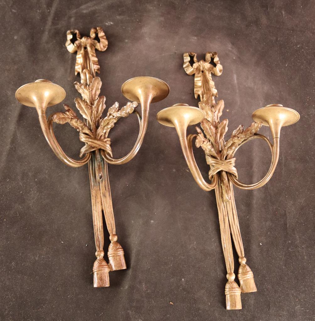 Paar 19e eeuwse bronzen wandkandelaars, Ophalen of Verzenden
