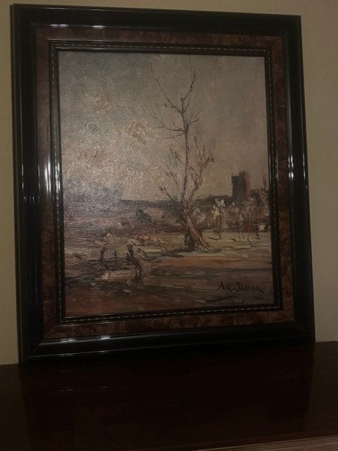 ARMAND JAMAR 1946  une matinéé printemps, Antiek en Kunst, Kunst | Schilderijen | Klassiek, Ophalen, Doek, Impressionistisch, Gedateerd