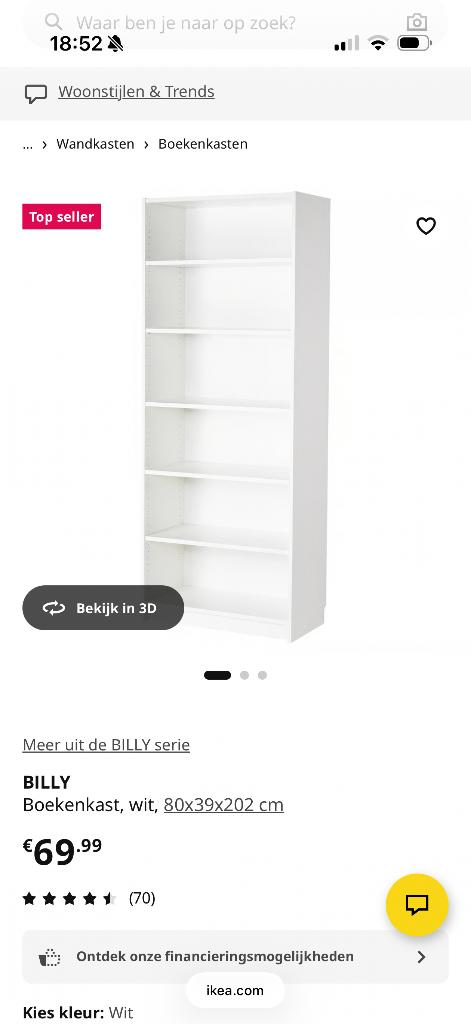 Boekenkast billy ikea, Huis en Inrichting, Ophalen, Nieuw, Met plank(en)