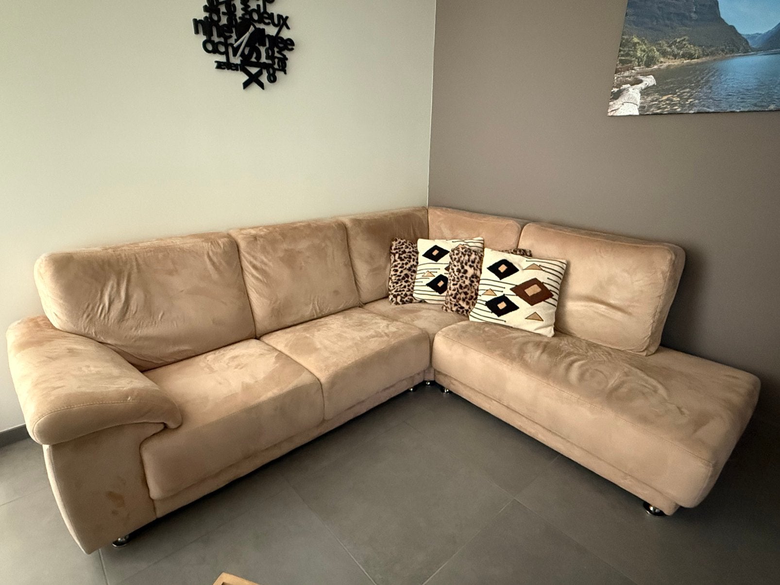 Hoeksalon beige 250x160, Huis en Inrichting, Zetels | Complete zithoeken, Gebruikt, Stof, Ophalen