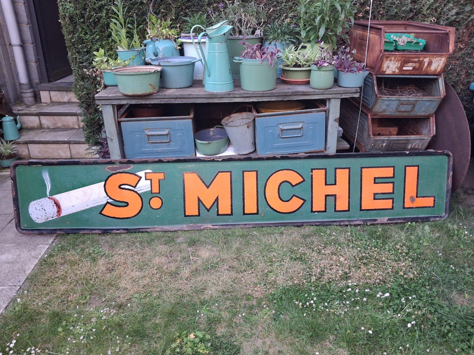 GROOT emaille bord St Groene Michel, Ophalen