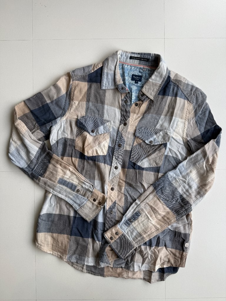 Katoenen geruit hemd (Pepe Jeans - S), Blauw, Ophalen of Verzenden, Zo goed als nieuw, Maat 36 (S)