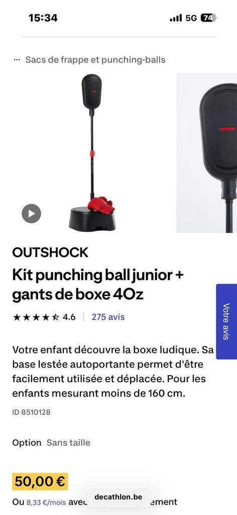 Puching ball junior + gants de boxe 4Oz, Enlèvement, Comme neuf, Punching-ball