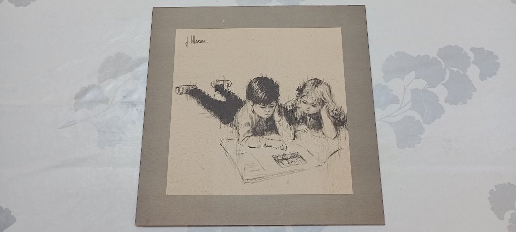 Gravure signée J. Mason - Enfants qui lisent, 40x40,B7, Enlèvement ou Envoi, Gravure
