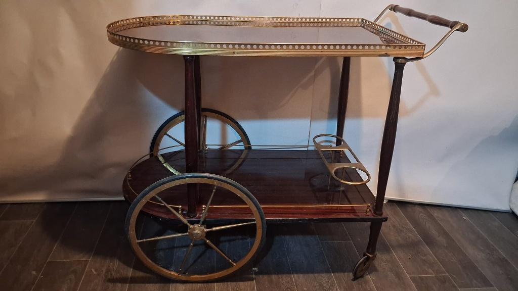 Desserte Bar Vintage Chariot Italien - acajou et laiton, Enlèvement