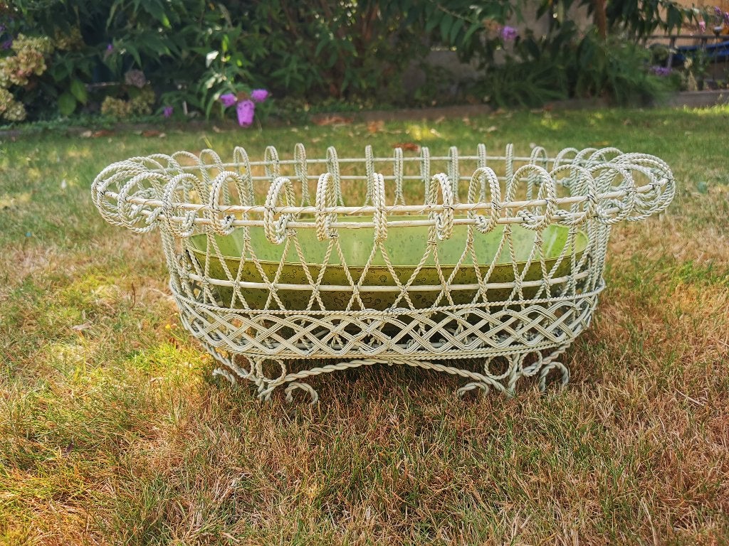Ovale plantenbak gevlochten ijzerdraad, Tuin en Terras, Ophalen, Zo goed als nieuw, Metaal
