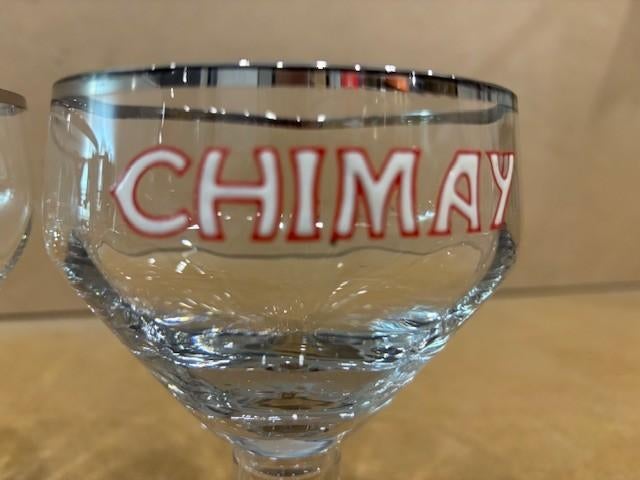 Chimay bierglazen oud perfecte staat emaille zilveren rand, Verzamelen, Ophalen of Verzenden, Zo goed als nieuw, Bierglas