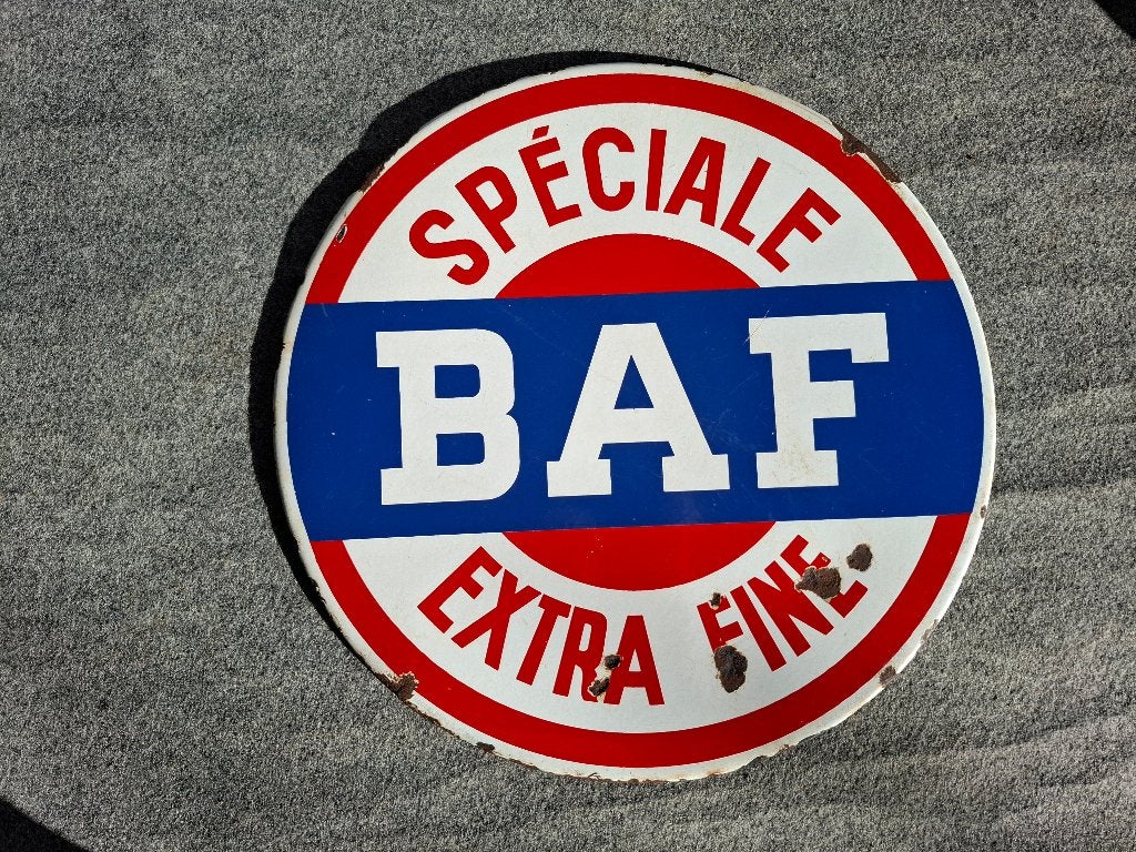 ancienne plaque émaillée BAF, publicité pour la bière, Collections, Enlèvement ou Envoi, Utilisé