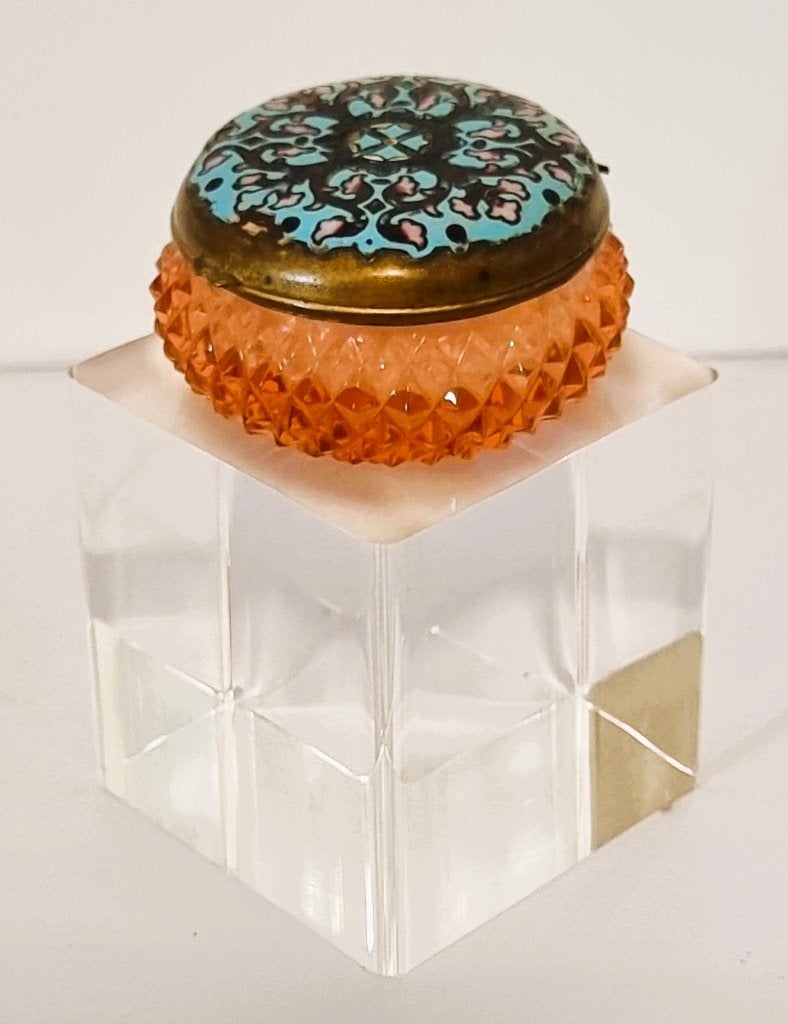 Bocal en verre Napoléon III avec couvercle en émail., Antiquités & Art, Enlèvement ou Envoi