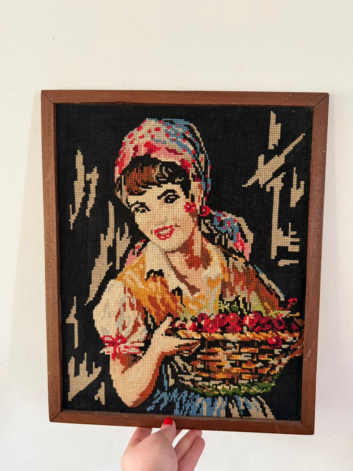 Antiek Gobelin Borduurwerk – Nostalgisch Portret, Antiquités & Art, Antiquités | Assiettes décoratives & Carrelages, Enlèvement ou Envoi