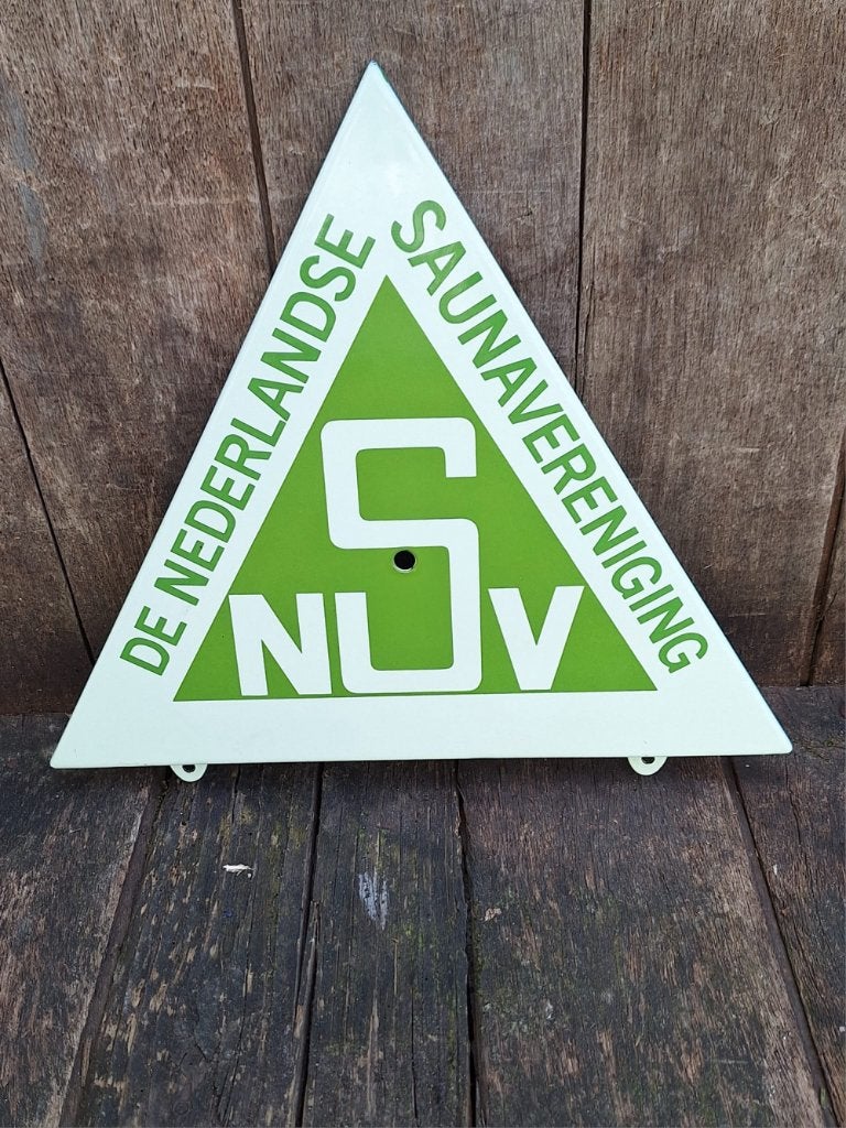 Emaille bord De Nederlandse Saunavereniging, new old stock., Ophalen of Verzenden, Zo goed als nieuw, Reclamebord