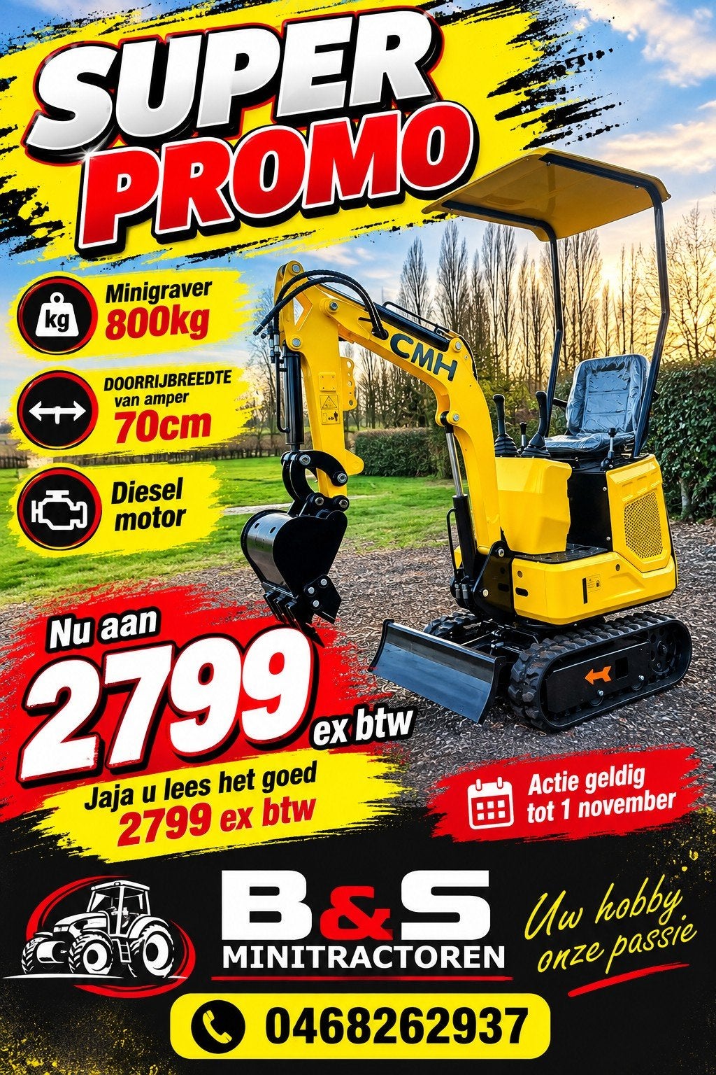 super promo 800kg minigraver 70cm!, Articles professionnels, Enlèvement