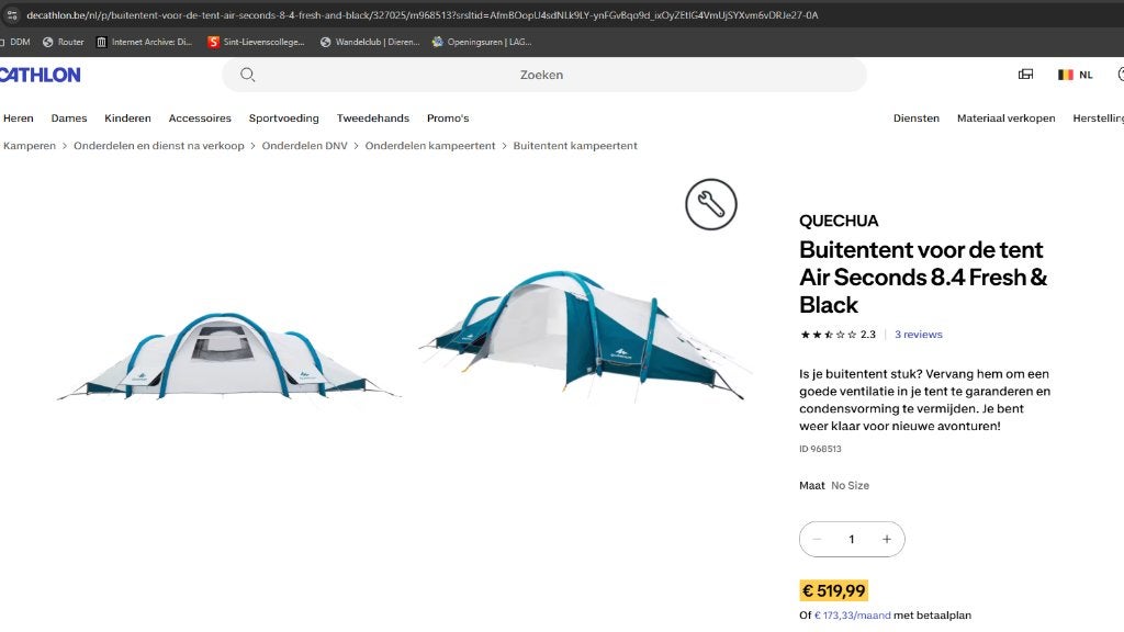 QUECHUA tent Air Seconds 8.4 Fresh & Black, Caravanes & Camping, Enlèvement, Comme neuf