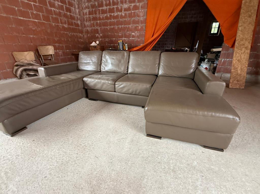 Comfortabele Lederen Hoekzetel + lederen stoelen, Enlèvement, Comme neuf